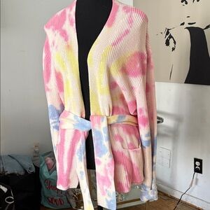 525 America Pink and Yellow Tie-Dye Cardigan